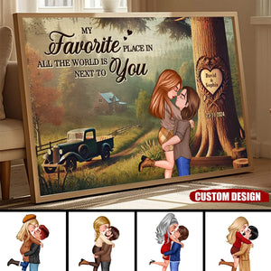 God Gave Me You - Personalized Vintage Woodland Carved Heart Tree Poster, Gift For Couple