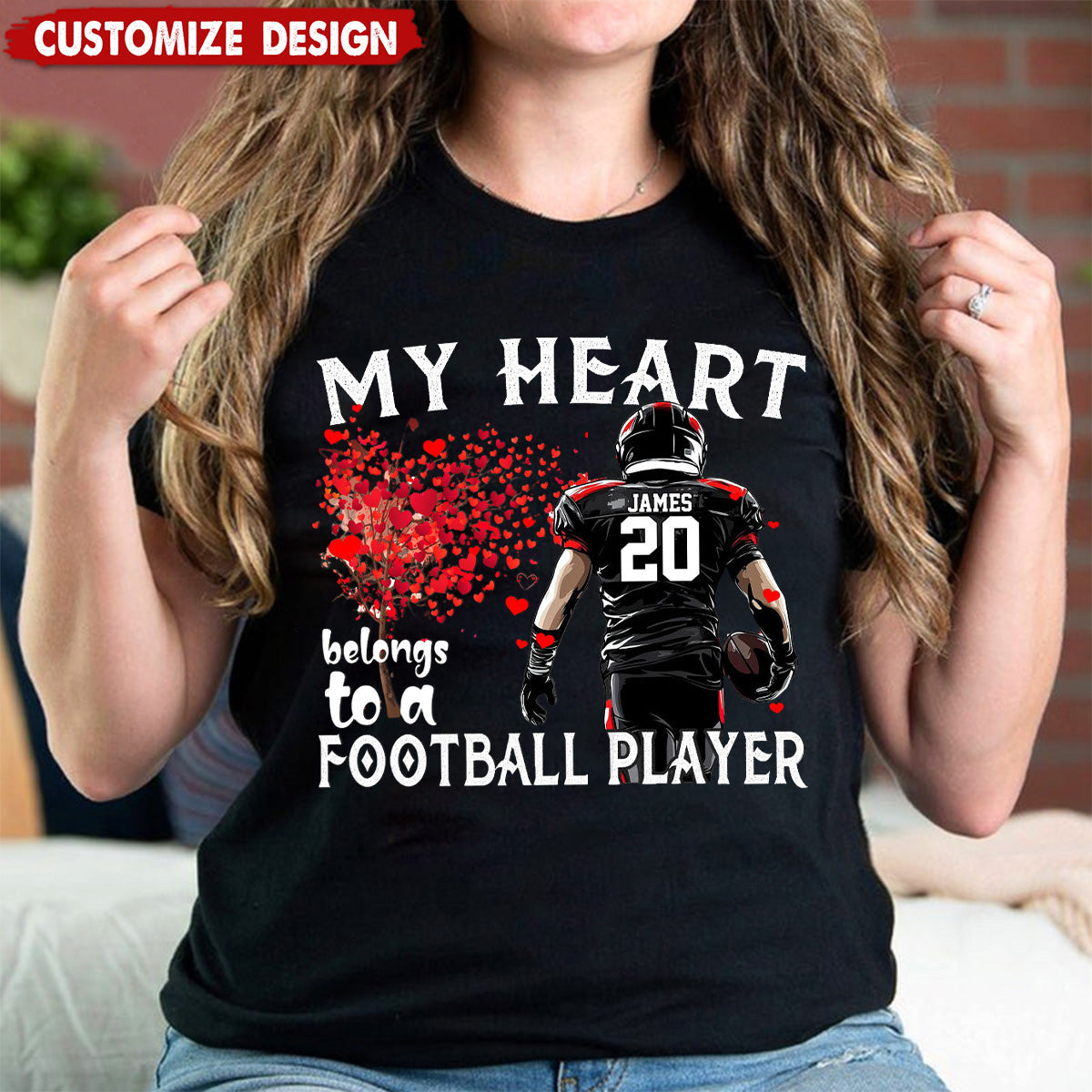 My Heart Belongs To A Football Player - Personalized T-shirt
