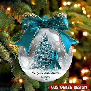 The Year We Beat Ovarian Cancer - Personalized Ornament - Gift for Cancer Fighter