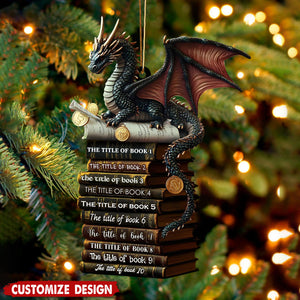 Personalized Fantasy Dragon Book Stack Christmas Ornament – Gift For Reader