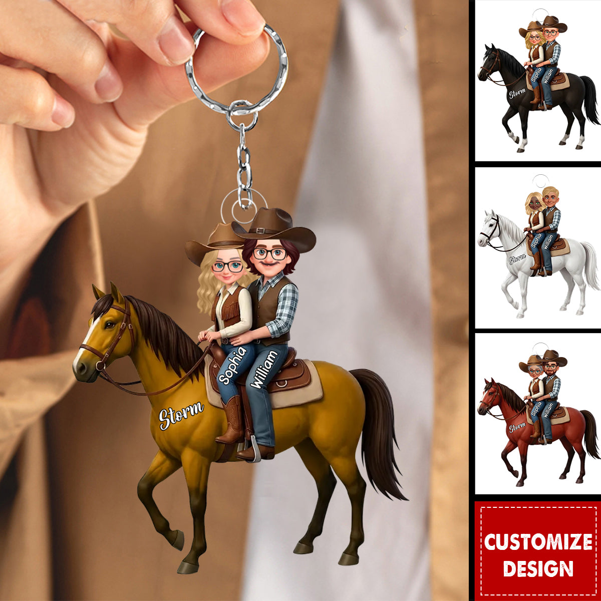 Personalized Couple And Their Horse  Acrylic Keychain - Gift For Couple, For Horse Lovers
