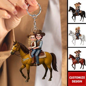Personalized Couple And Their Horse  Acrylic Keychain - Gift For Couple, For Horse Lovers