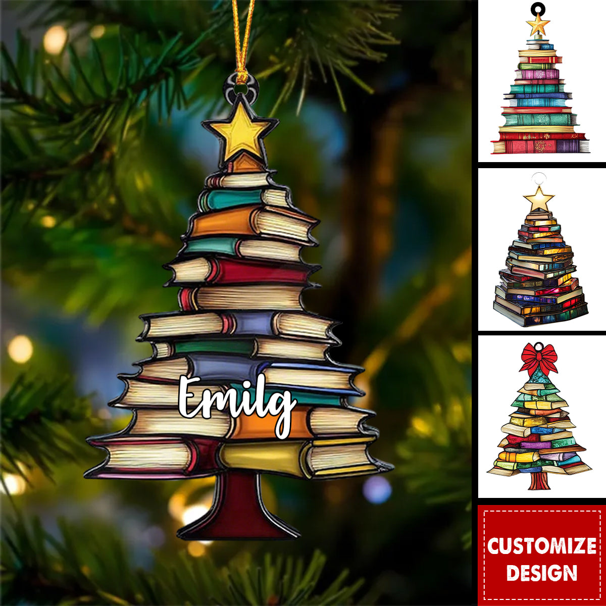 Book Tree Christmas Personalized Acrylic Ornament - Gift For Reading Lovers