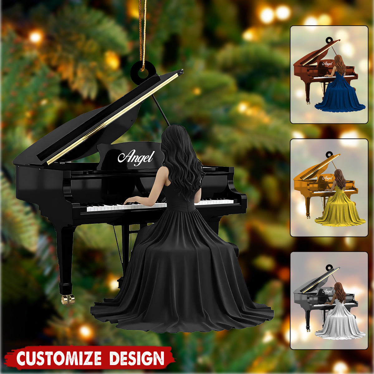 Personalized Grand Piano Christmas Ornament - Gift for Girl Pianist And Player Music Lover