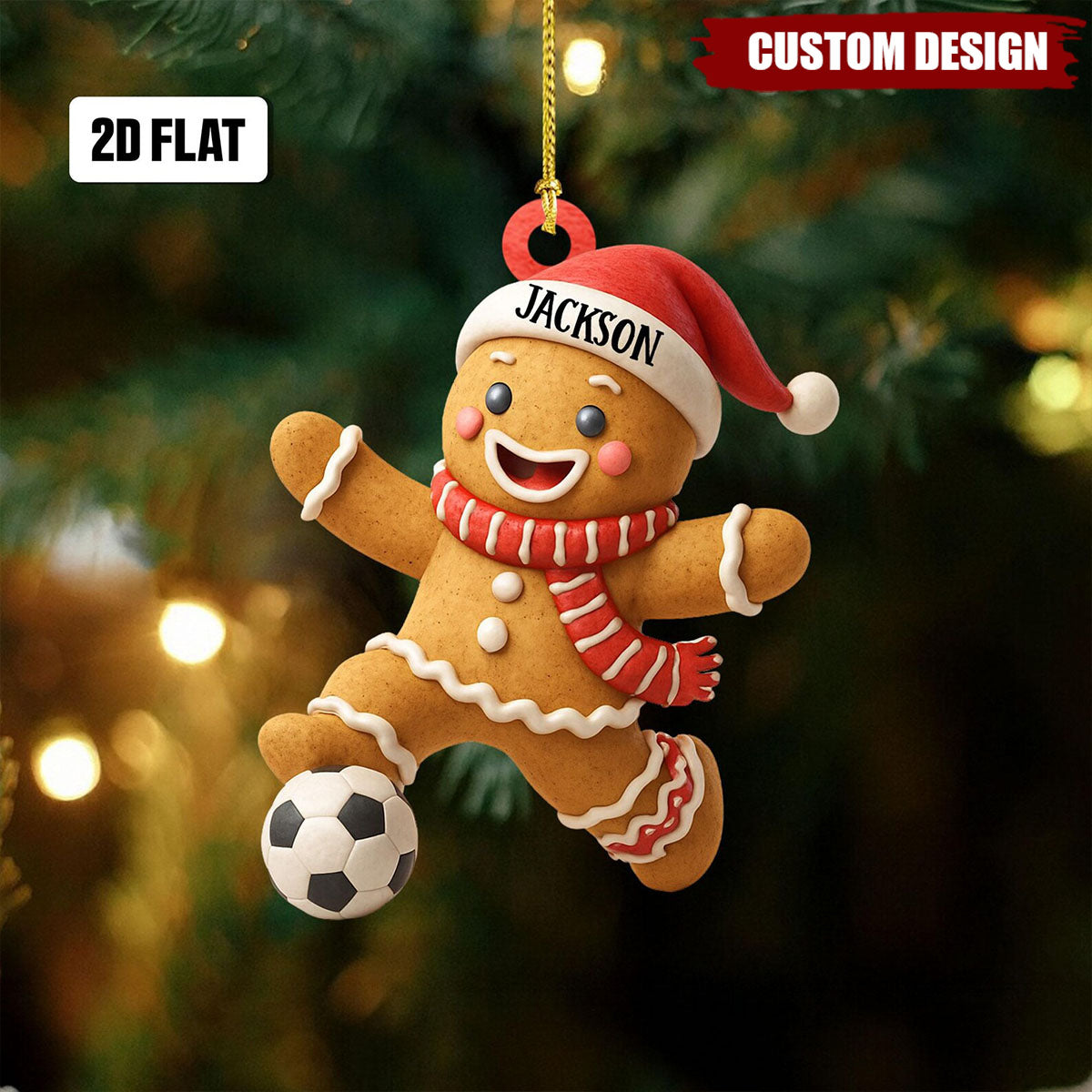 Personalized Soccer Player 2D Flat Ornament, Custom Name Number Soccer Ornament, Soccer Keepsake, Soccer Gingerbread Ornament, Gift for Kids