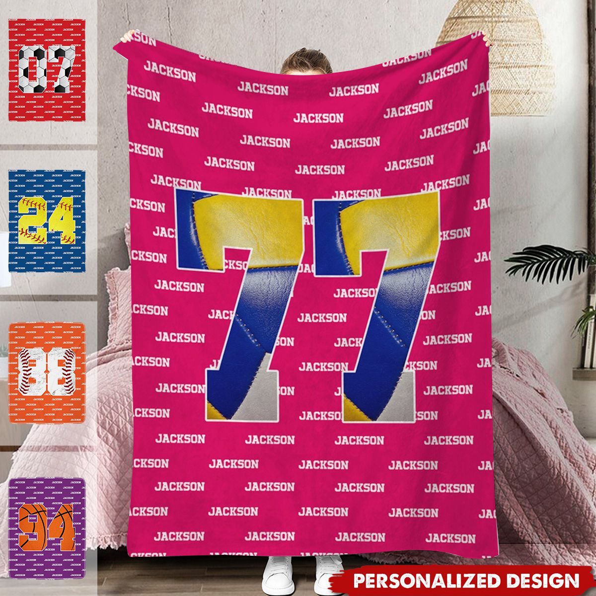 Personalized Cozy Baseball Basketball Number Soft Blanket with Name-Gift for Sports Lovers