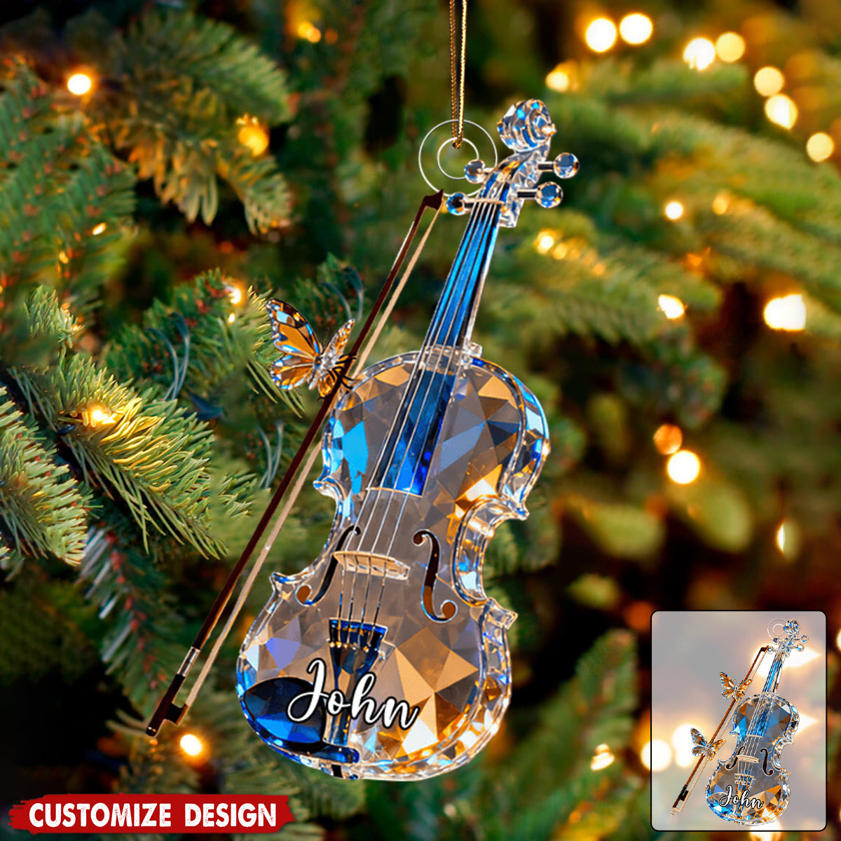 Personalized Violin Music Crystal Effect Ornament,Gift for Violinist