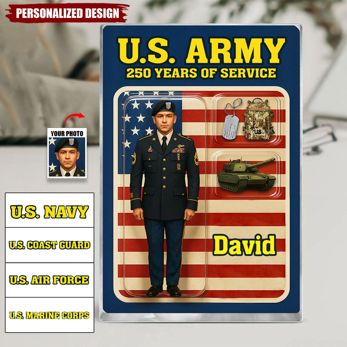Personalized US Army/Navy/Air Force/Marine Corps/Coast Guard 250th Years Of Service Acrylic Plaque