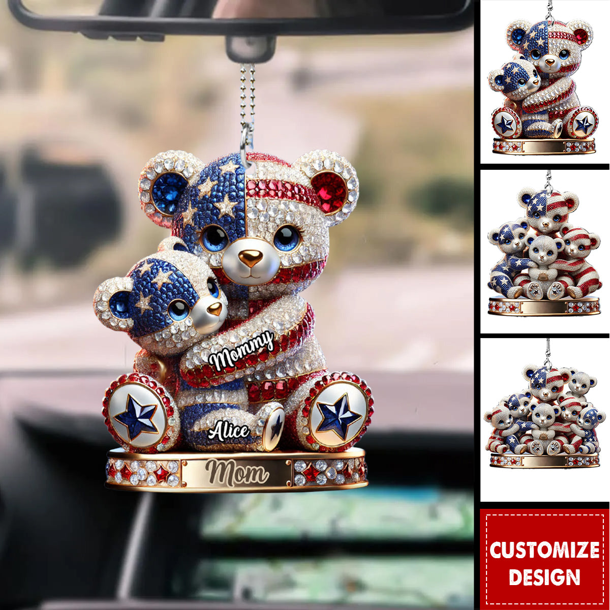 Personalized Mother Transparent Car Ornament - 4th of July Independence Day Gift