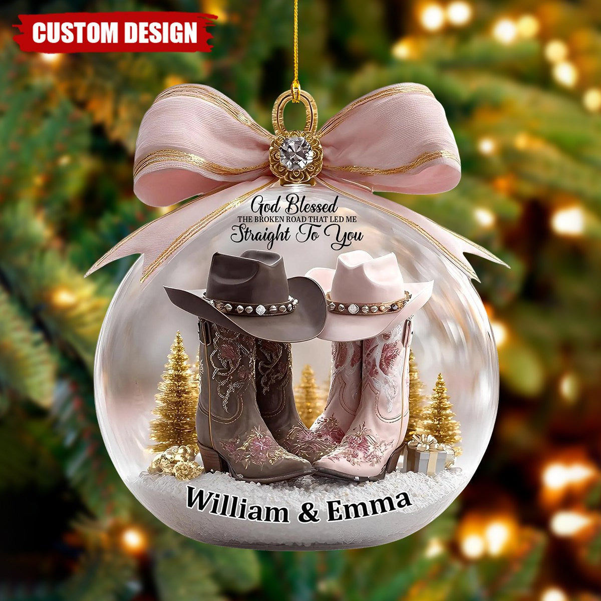 God Blessed the Broken Road - Personalized Countryside Couple Christmas Ornament - Gift For Cowboy Cowgirl