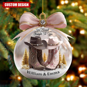 God Blessed the Broken Road - Personalized Countryside Couple Christmas Ornament - Gift For Cowboy Cowgirl