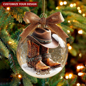 Personalized Cowboy Ornament, Custom Name Western Boots and Hat Ornament