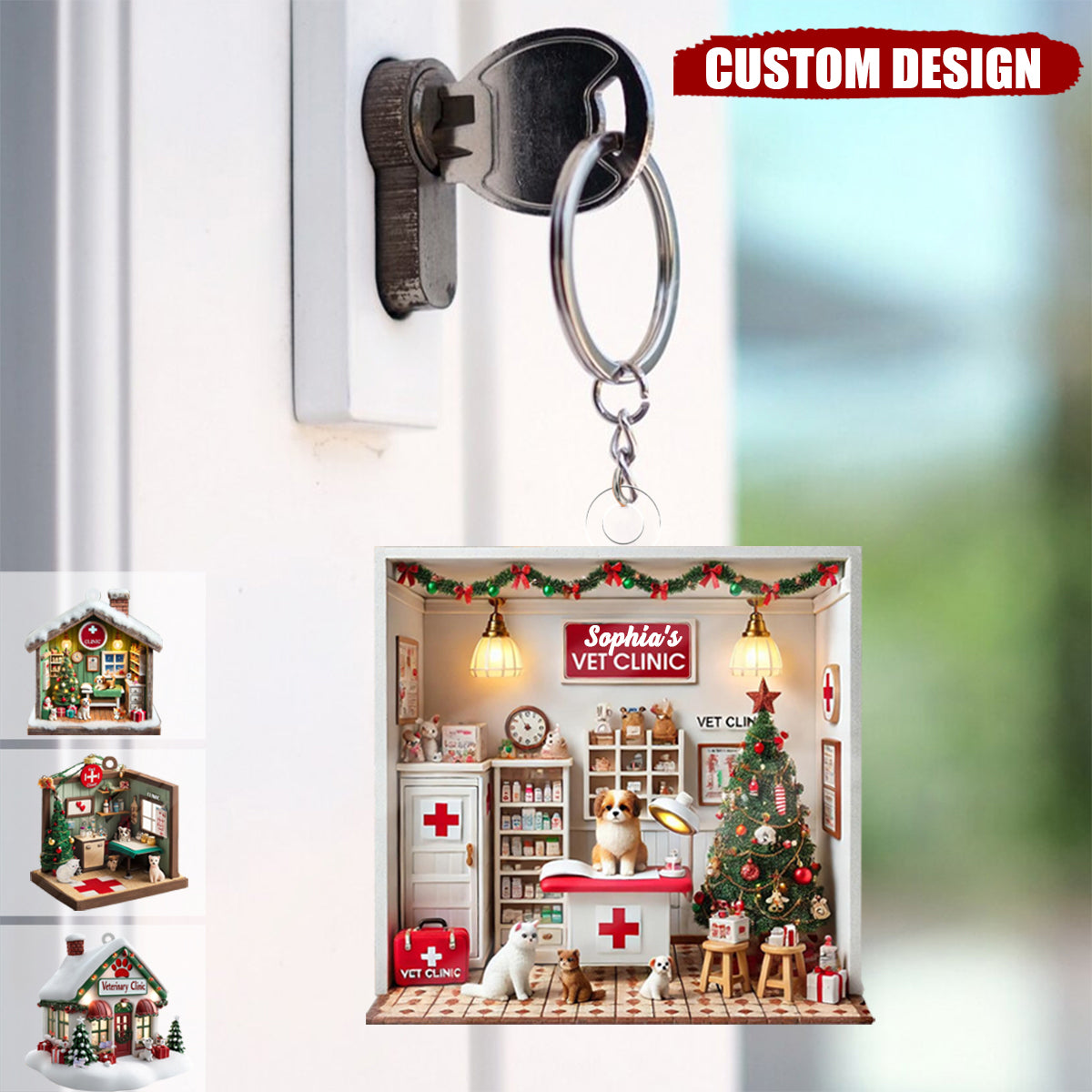 Personalized Veterinarian Clinic Christmas Keychain-Gifts For Veterinarian