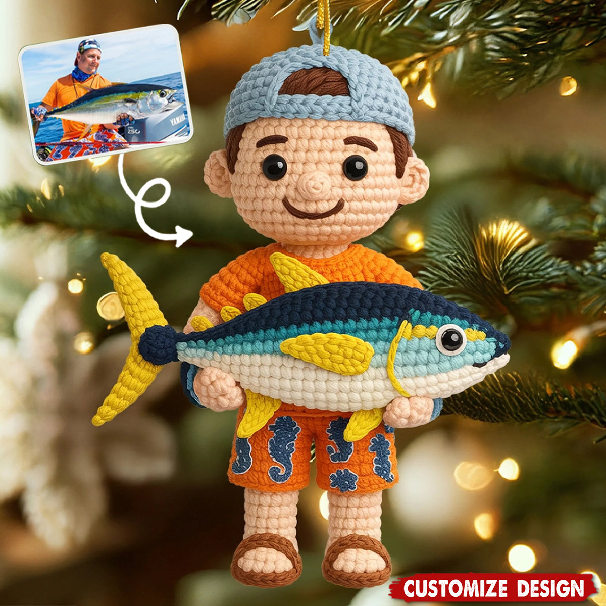 Custom Photo Crochet Ornament - Personalized Christmas Birthday Fishing Gifts For Fisherman - Master Baiter Since Day One
