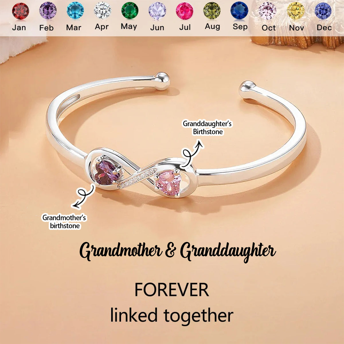 Personalized Grandmother & Granddaughter Infinity Dual Birthstone Bracelet