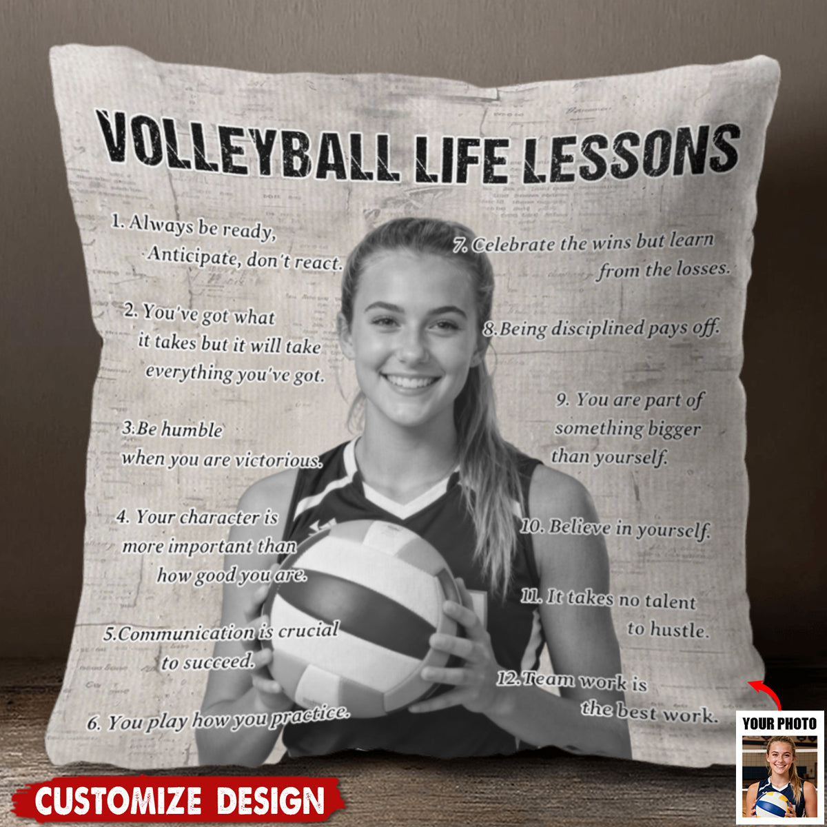 Personalized Volleyball Life Lessons Upload Photo Pillow-Gift For Volleyball Lovers