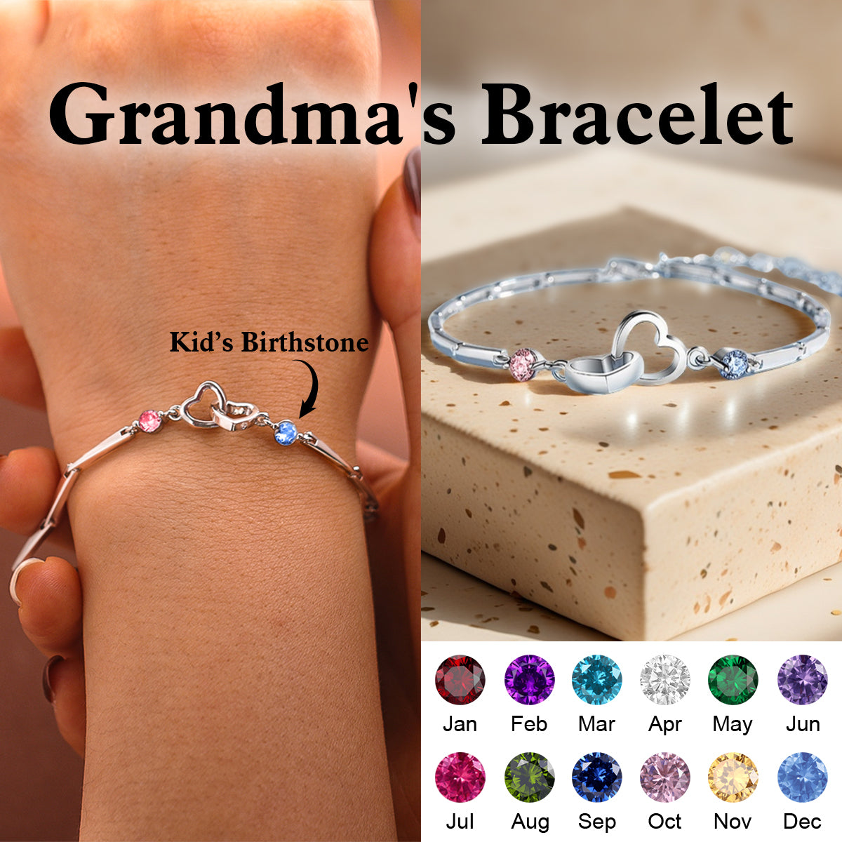 Mother & Daughter Forever Linked Together-Personalized Birthstone Double Heart Bracelet