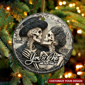 You & Me - Personalized Skull Ceramic Circle Ornament