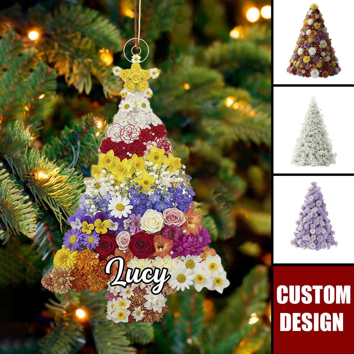 Floral Christmas Tree Ornament – Colorful Bloom Design with Mixed Flowers