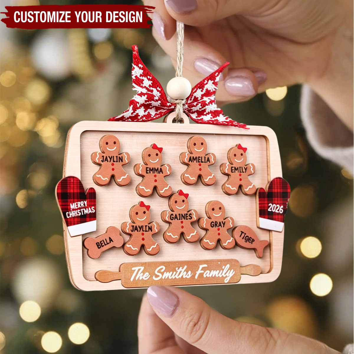 Personalized Family Gingerbread 2 Layered Wooden Christmas Ornament 2026