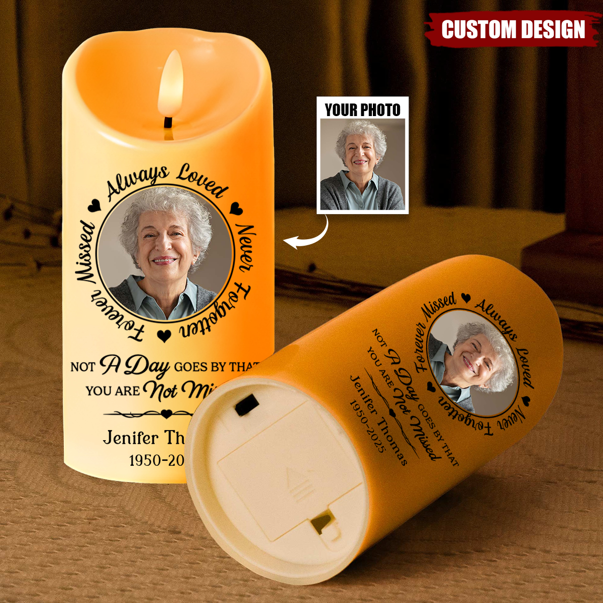 Always In Our Thoughts - Memorial Personalized LED Candle, Sympathy Gift For Family