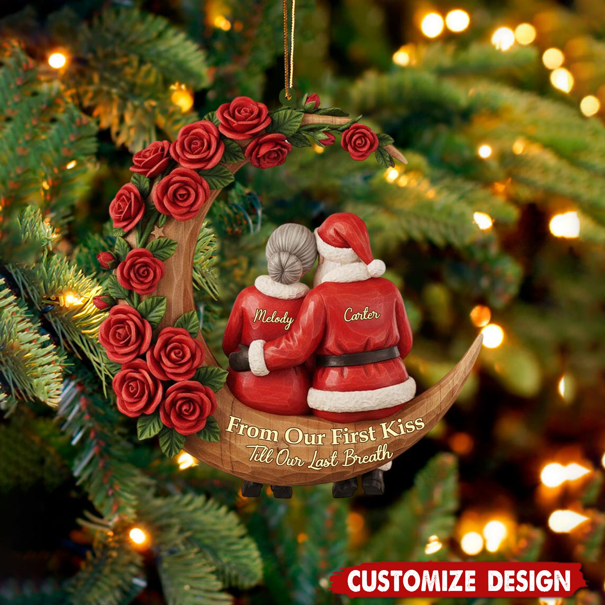 From Our First Kiss Till Our Last Breath Christmas Ornament, Custom Santa and Mrs Claus Couple Xmas Gift, Christmas Gift For Husband Wife
