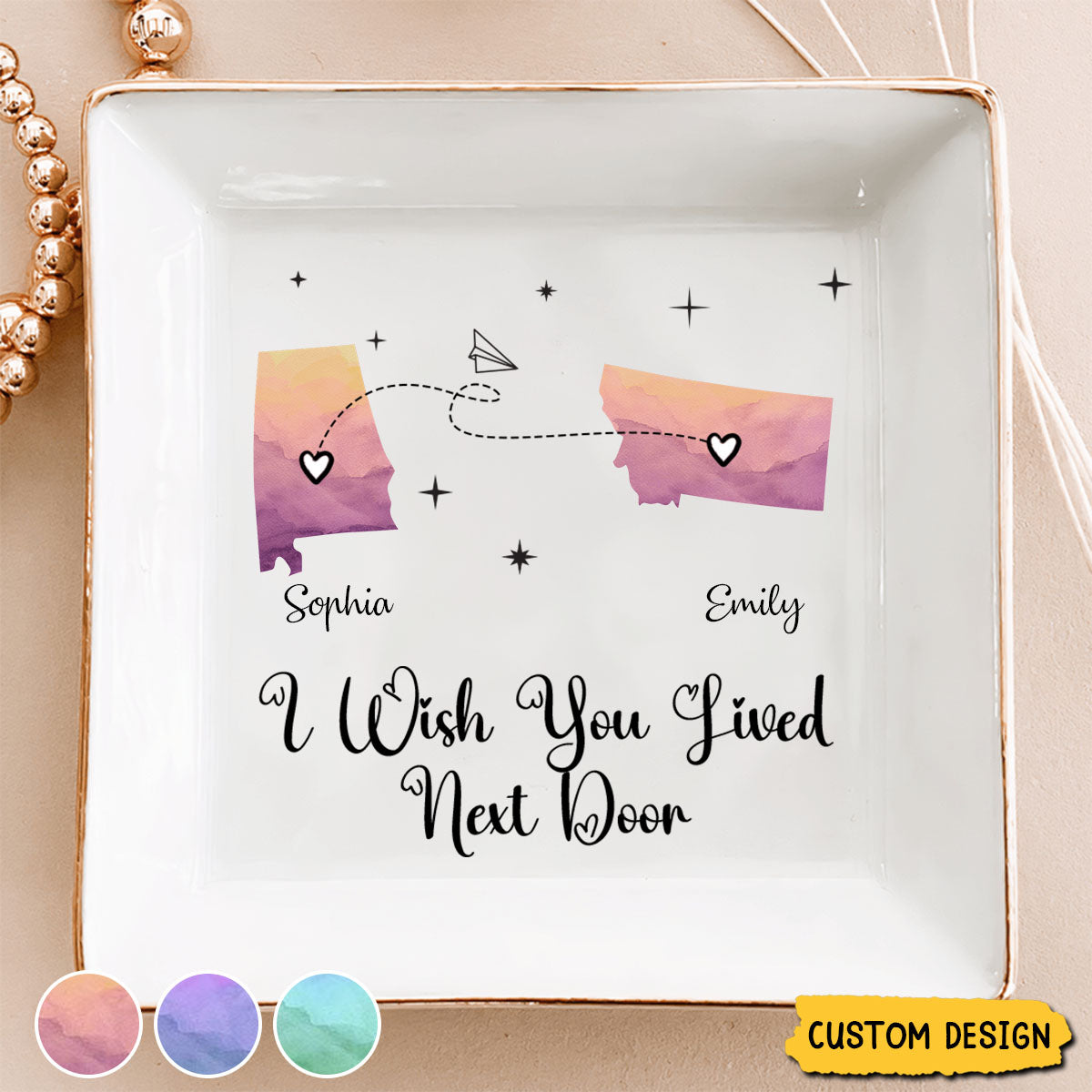 I Miss Your Face - Custom Multiple States - Personalized Jewelry Dish, Gift For Best Friends, BFF, Sisters