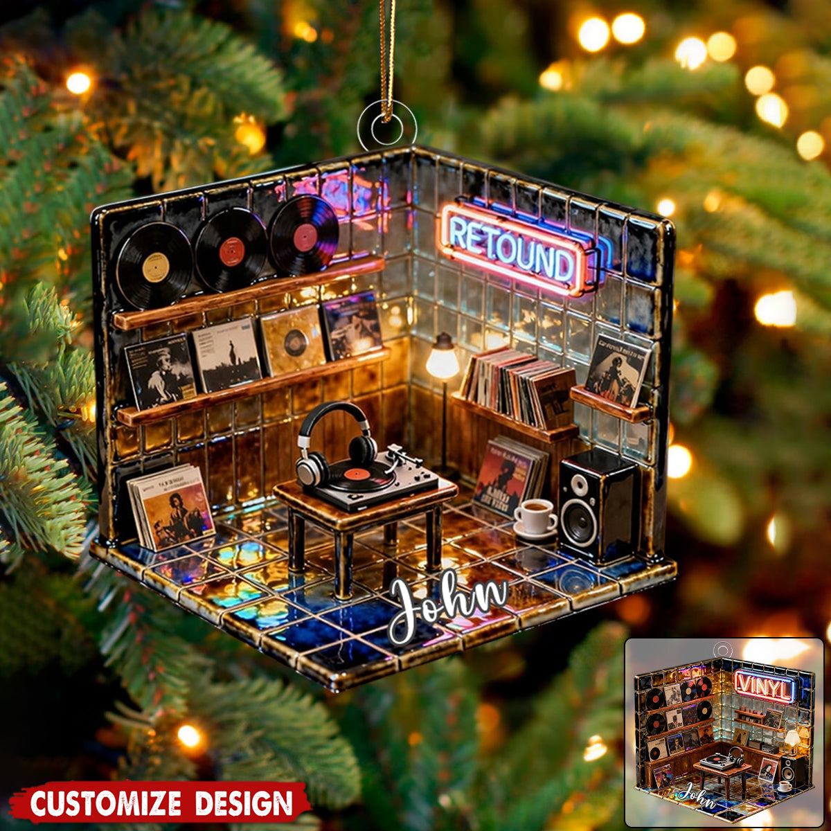 Personalized record store microcosm interior themed glazed desktop ornament