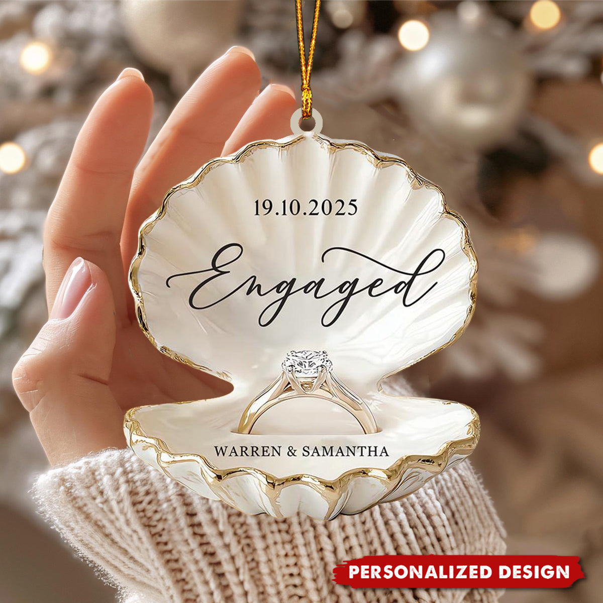 Personalized Beach Engagement Christmas Ornament-Gift For Couple