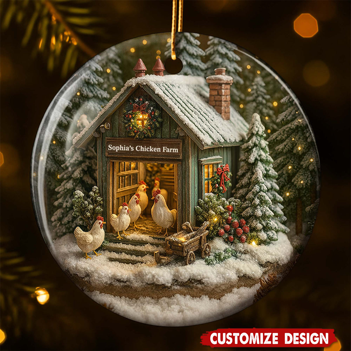 Enjoy The Winter Farm Life With Festive Decorations,Personalized Ceramic Ornament,Gift For Family And Friends