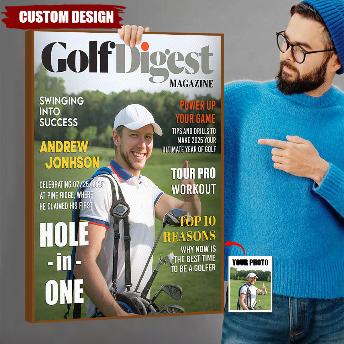 Golf Digest Magazine Personalized Canvas, Custom Golfer Magazines Photo, Unique Gift For Golfer, Golf Digest Gift