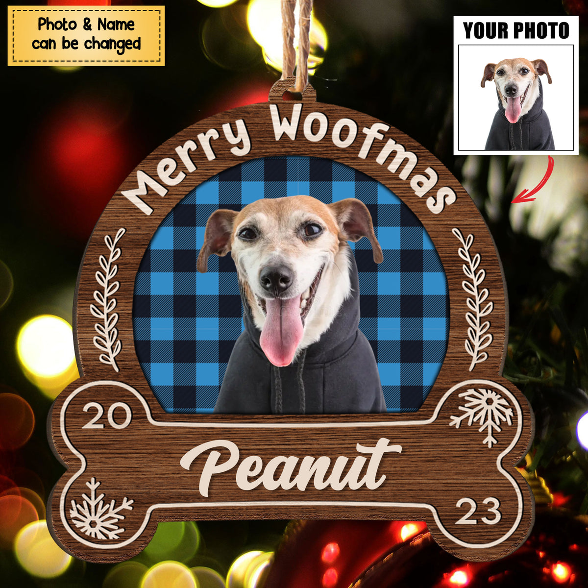 Merry Woofmas - Personalized Snowdome Shaped Wooden Ornament