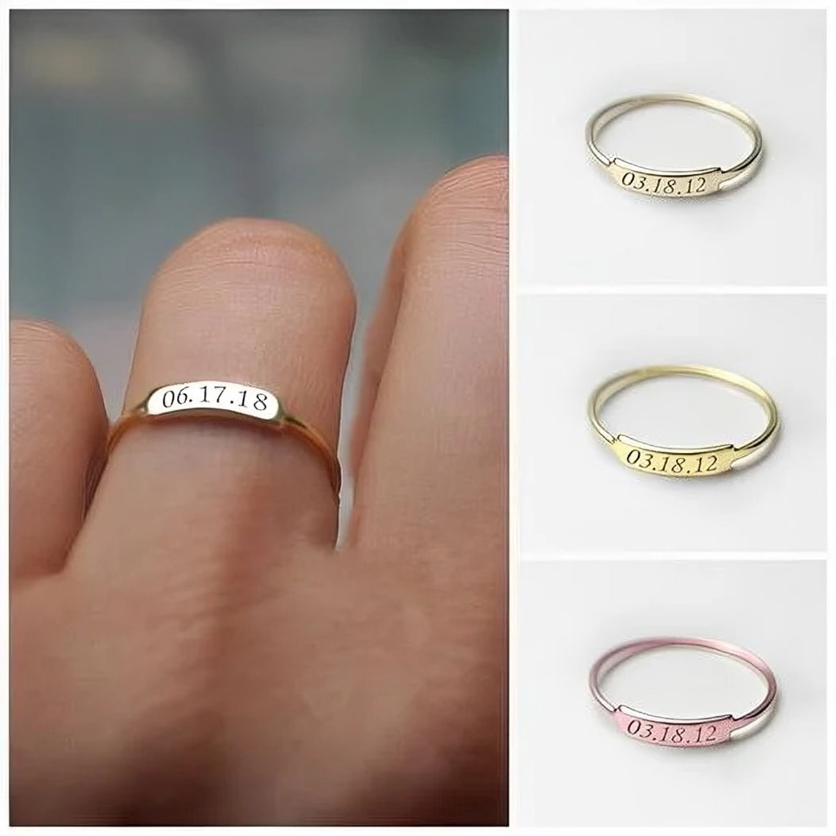 Custom Delicate Dainty Bar Date Ring