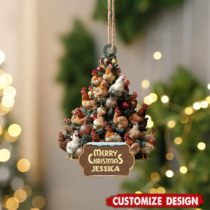 Personalized Chicken 2D Flat Ornament, Custom Farmhouse Christmas Tree Ornament, Farm Christmas Home Decor, Xmas Gift for Farmer