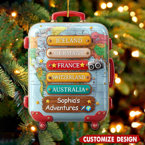 Personalized Travel Suitcase Christmas Ornament - Gift for Traveler and Explorer