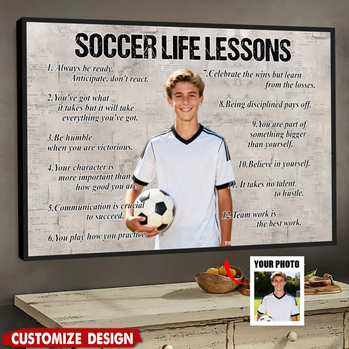 Personalized Upload Photo Soccer Life Lessons Poster - Gift For Soccer Lovers