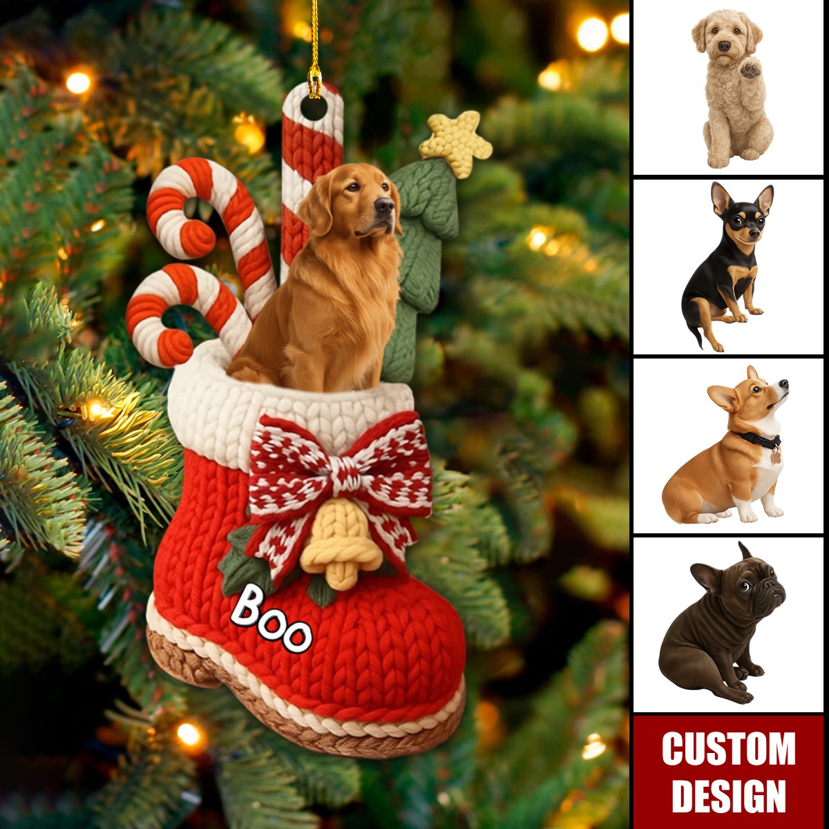 Personalized Dog In Christmas Shoes Ornament- Gift For Dog Lovers