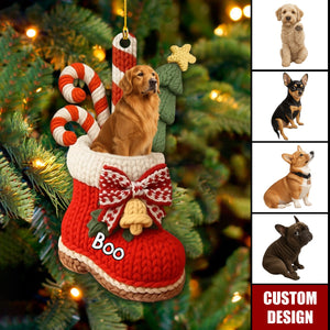 Personalized Dog In Christmas Shoes Ornament- Gift For Dog Lovers