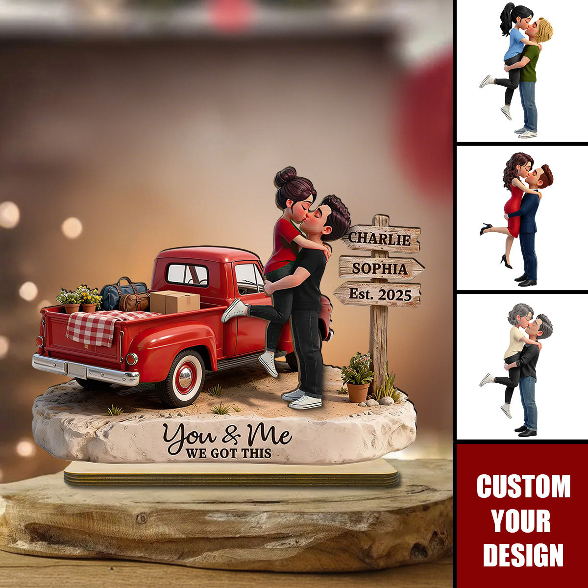 Romantic Couple Pickup Truck Sign Post - Personalized Wooden Plaque - Gift For Couple, Farmhouse Decor