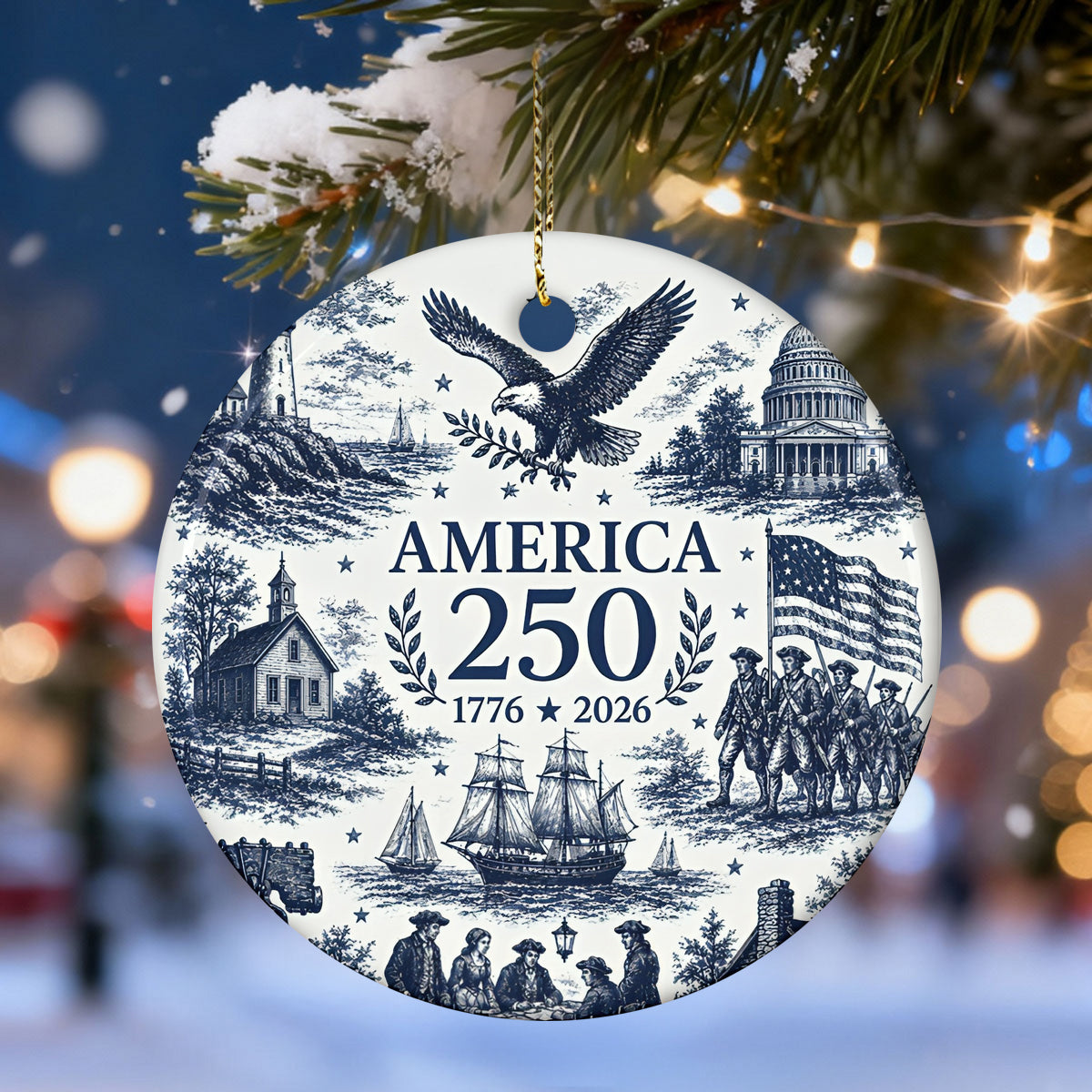 America 250th Ceramic Ornament 1776-2026, Patriotic Christmas Ornament