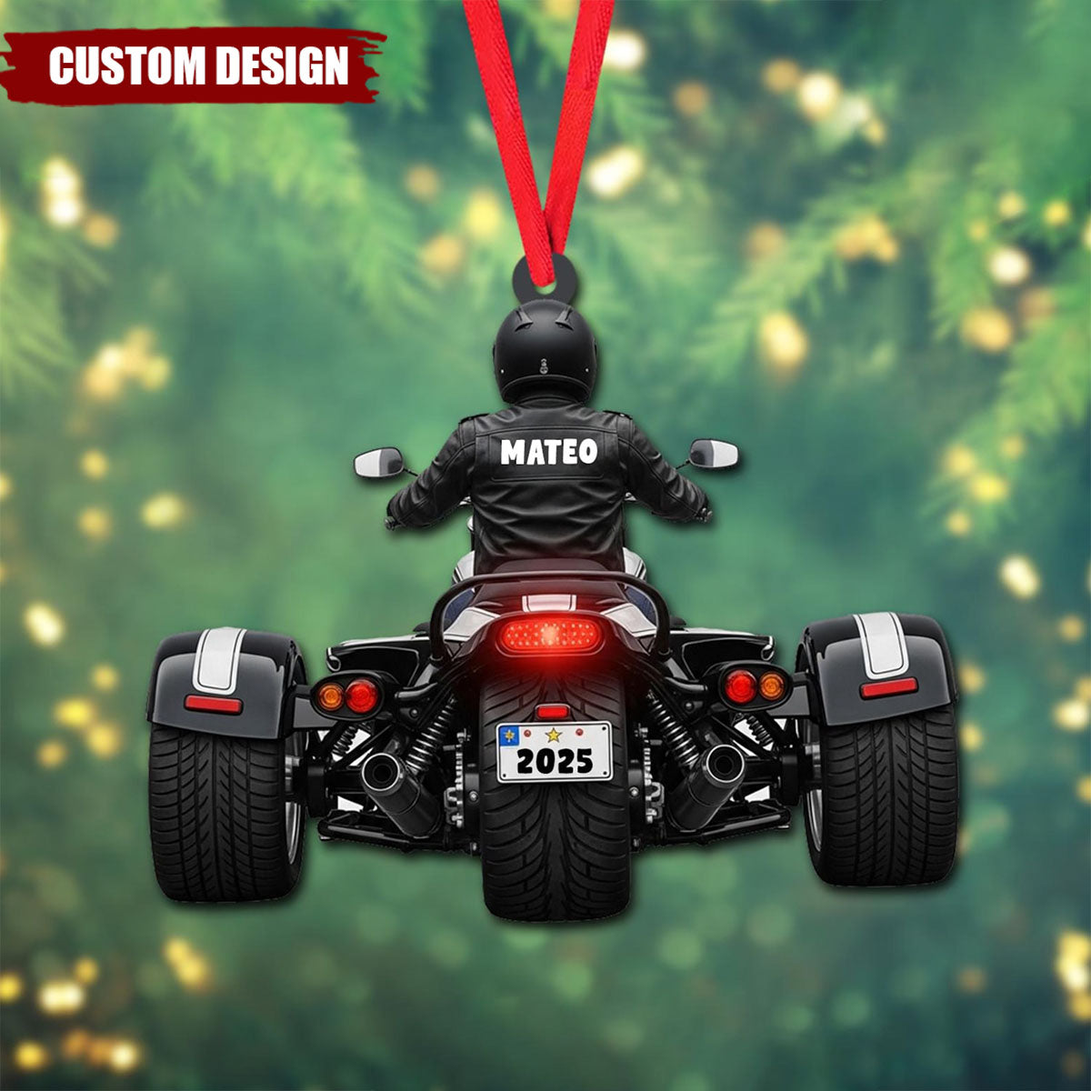 Custom Name Biker Trike Motorcycle Ornament Christmas, Motocycle Custom Trike Tri Glide Ornament, Flat 2D Ornament, Trike Keychain For Him