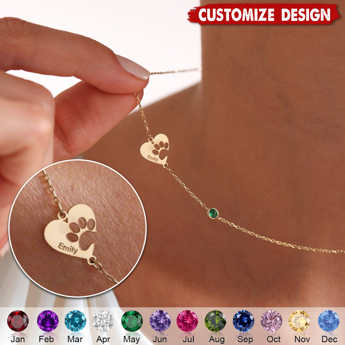 Personalized Engraved Paw Print Necklace- Gift For Dog Cat Lovers