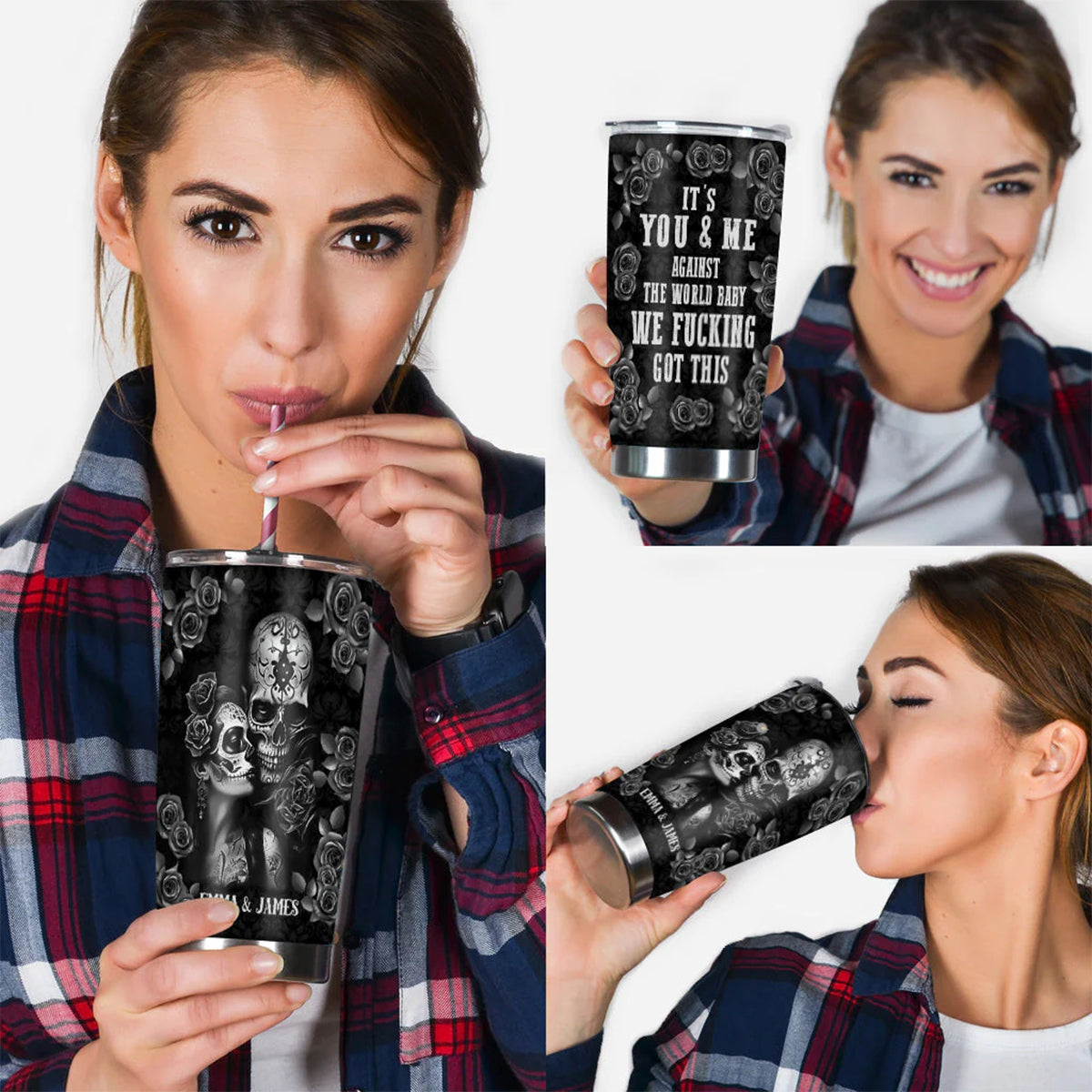 It's You & Me - Personalized Skull Tumbler - Gift For Couple