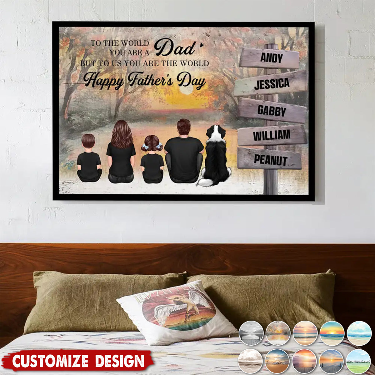 Personalized Back‑View Family Poster – Dad Is Our World - Birthday,Father's day Gift for Husband or Son