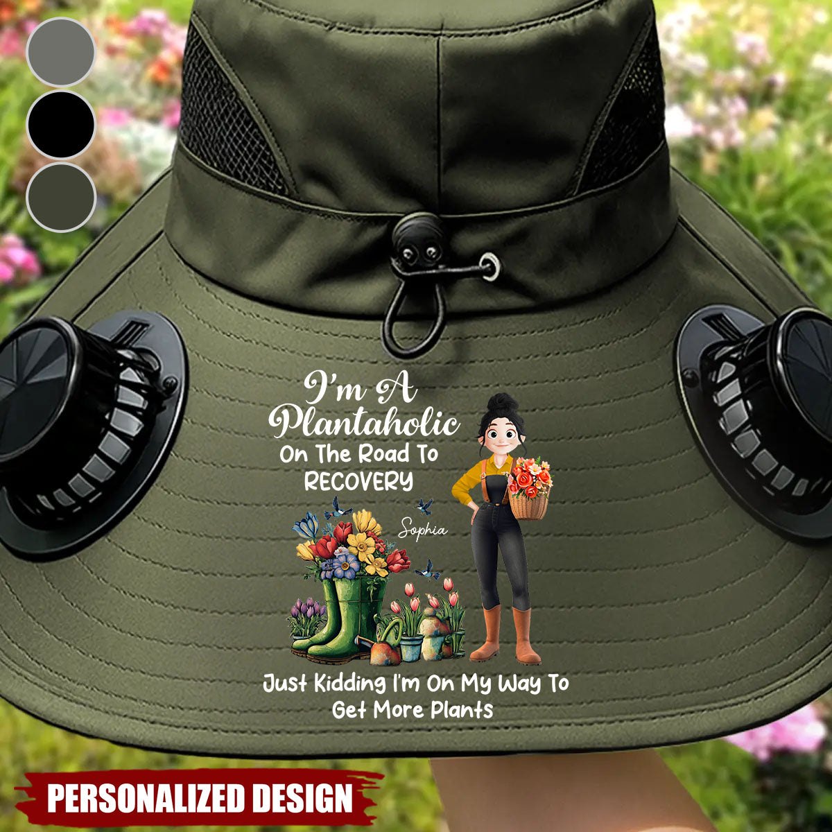 Custom Solar Fan Hat-Personalized Garden Gifts For Gardeners-Crazy Plant Lady Vibes