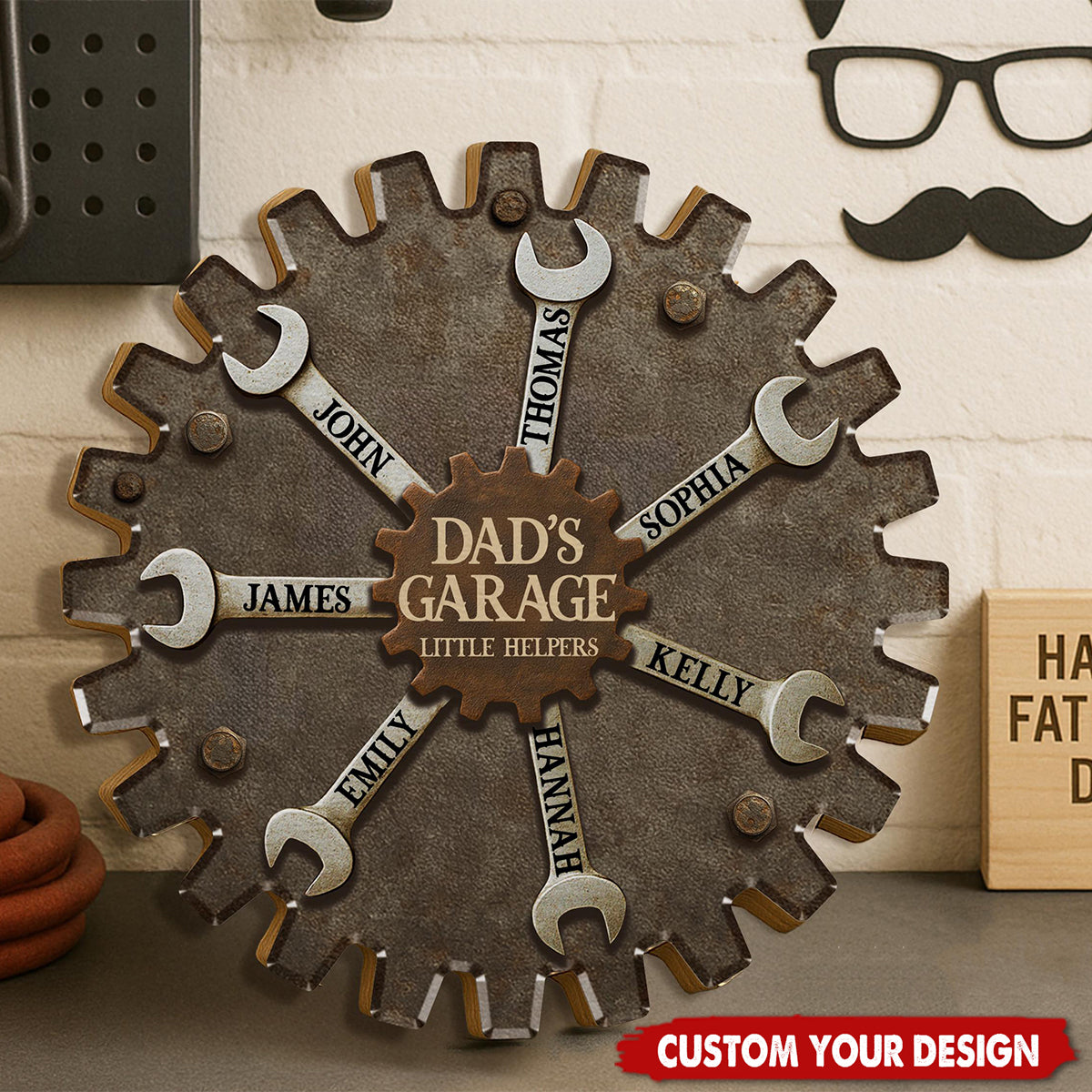 Personalized Garage Sign for Dad, Custom Father's Day Gift with Kids' Names, Little Helpers