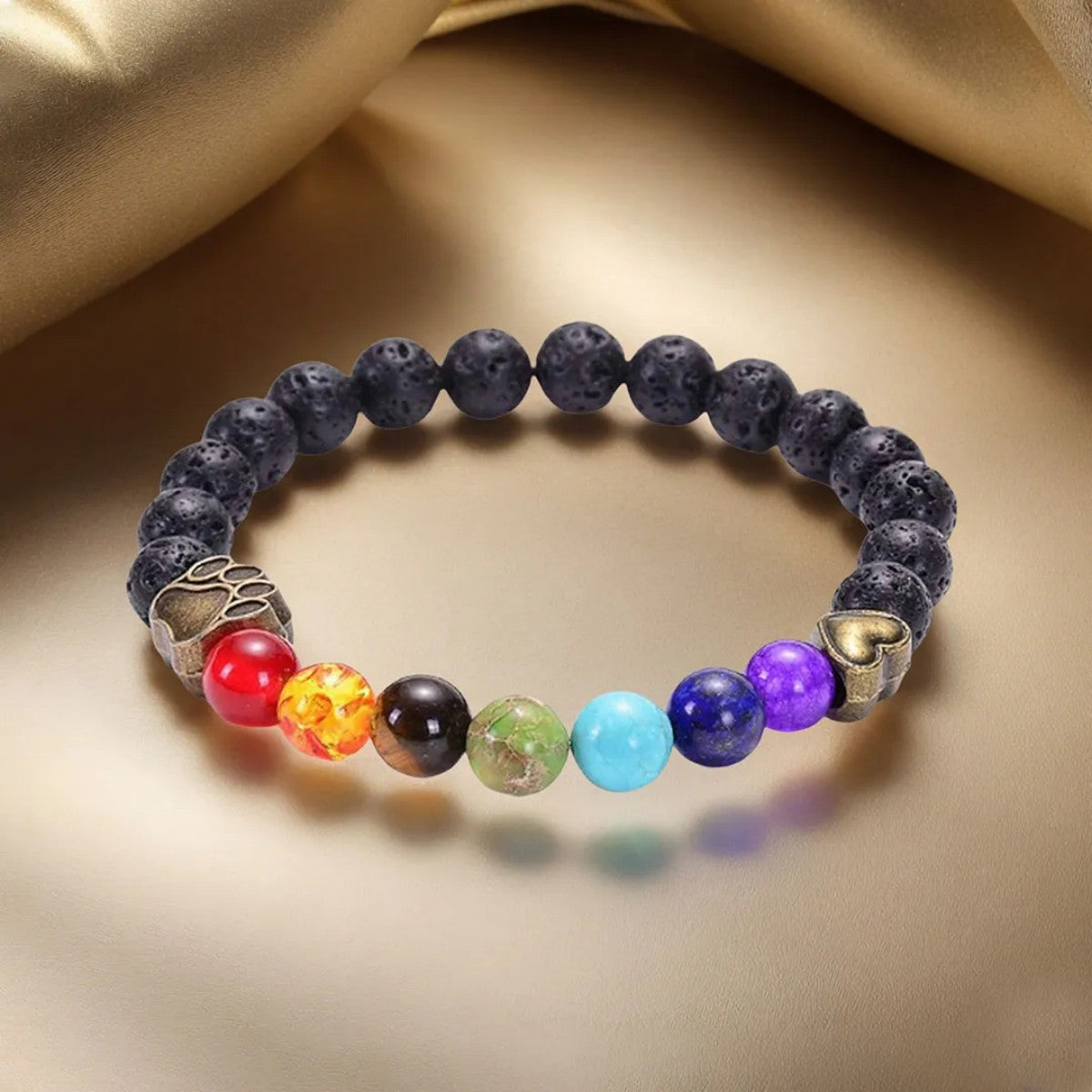 To My Furbaby in Heaven-Rainbow Heart Paw Print Beaded Bracelet