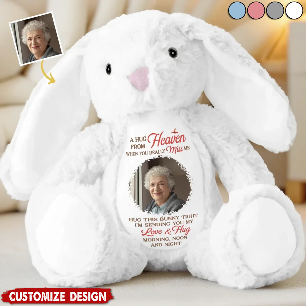 When You Miss Me, I’m Near - Memorial Personalized Photo Easter Bunny Plush - Sympathy Gift For Family Members