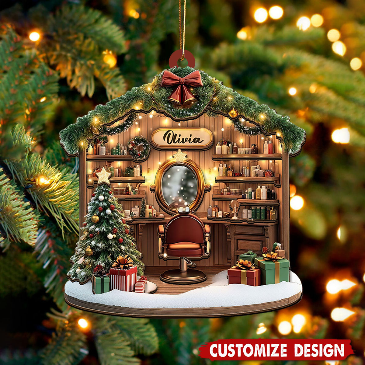Personalized Hair Salon Christmas Ornament - Gift For Barber