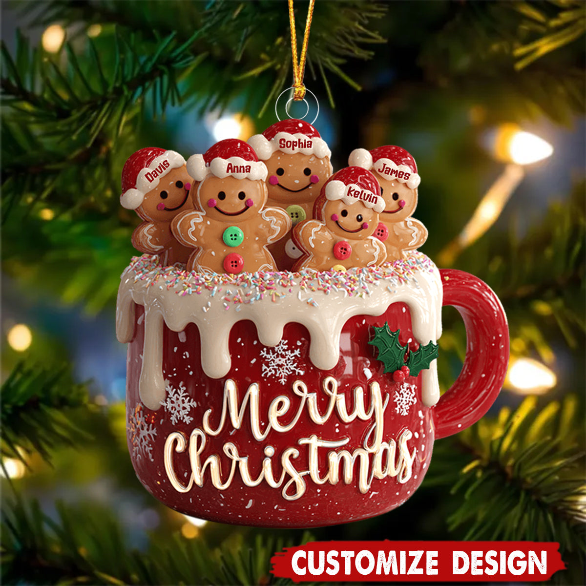 Merry Christmas - Personalized Family Gingerbread Ornament